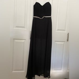 Midnight Doll black romper sheer dress with rhinestone belt